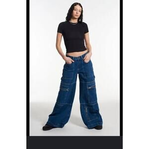 Forever 21 Jeans women Sz Medium  Baggy Cargo Wide Leg Skater Raver Club 90s Y2K